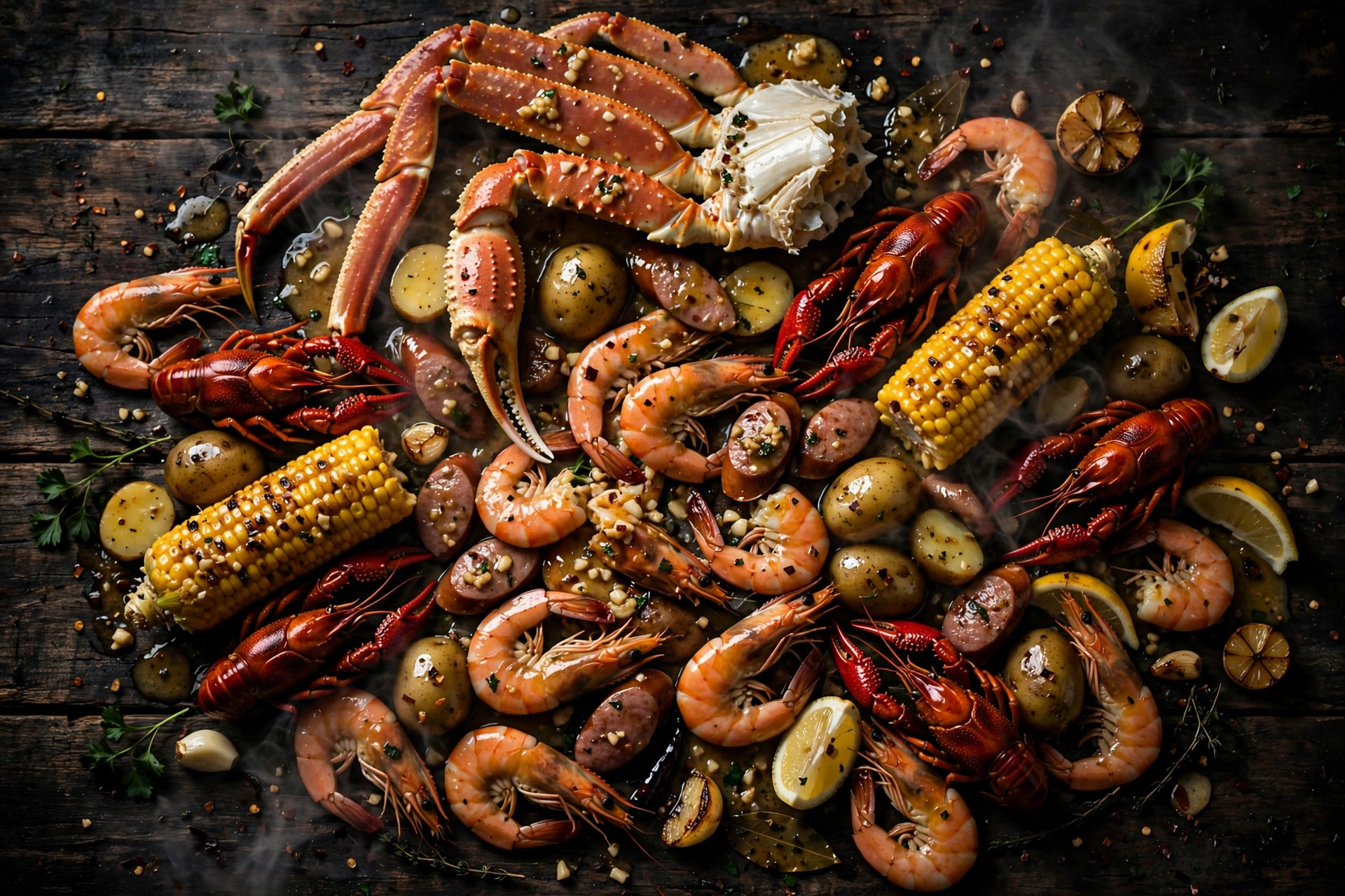 Seafood boil with crab legs and shrimp