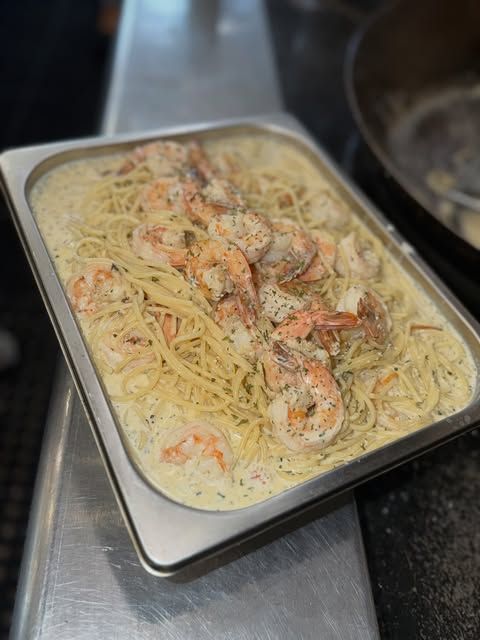 Creamy shrimp pasta fresh from the kitchen