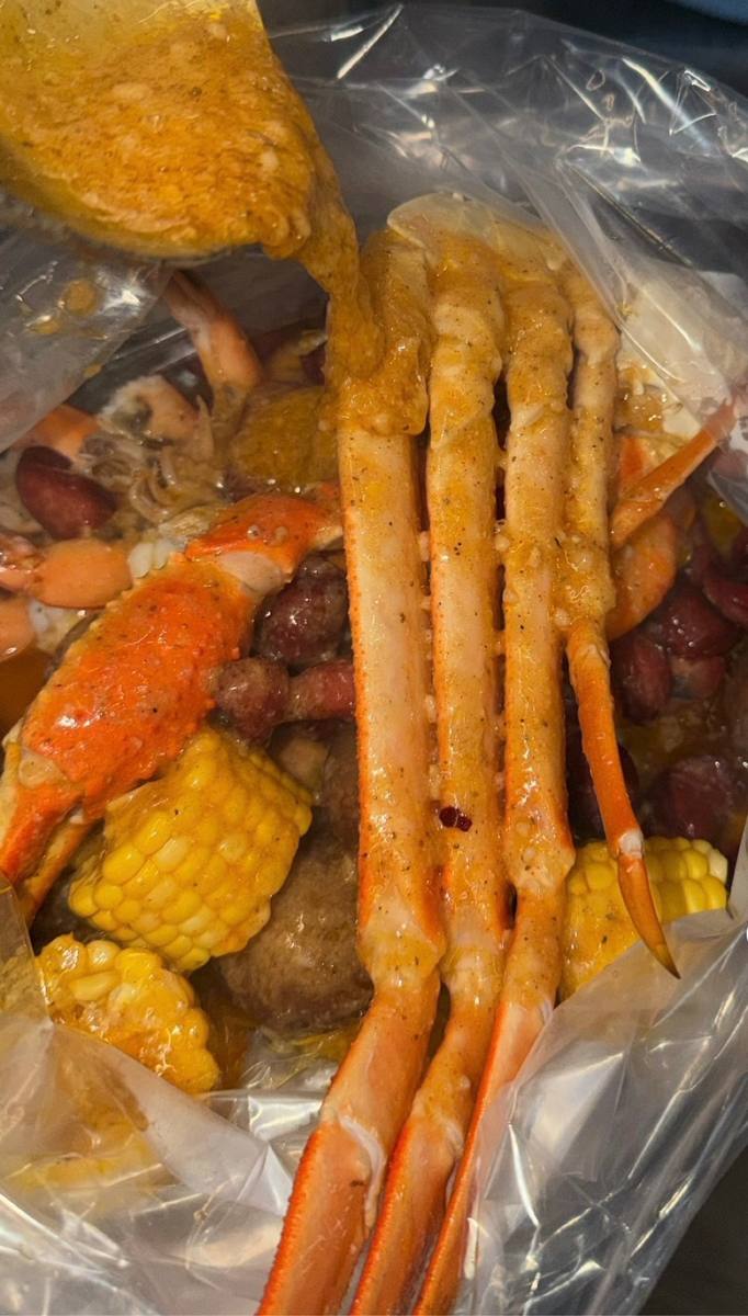 Seafood boil bag with crab legs
