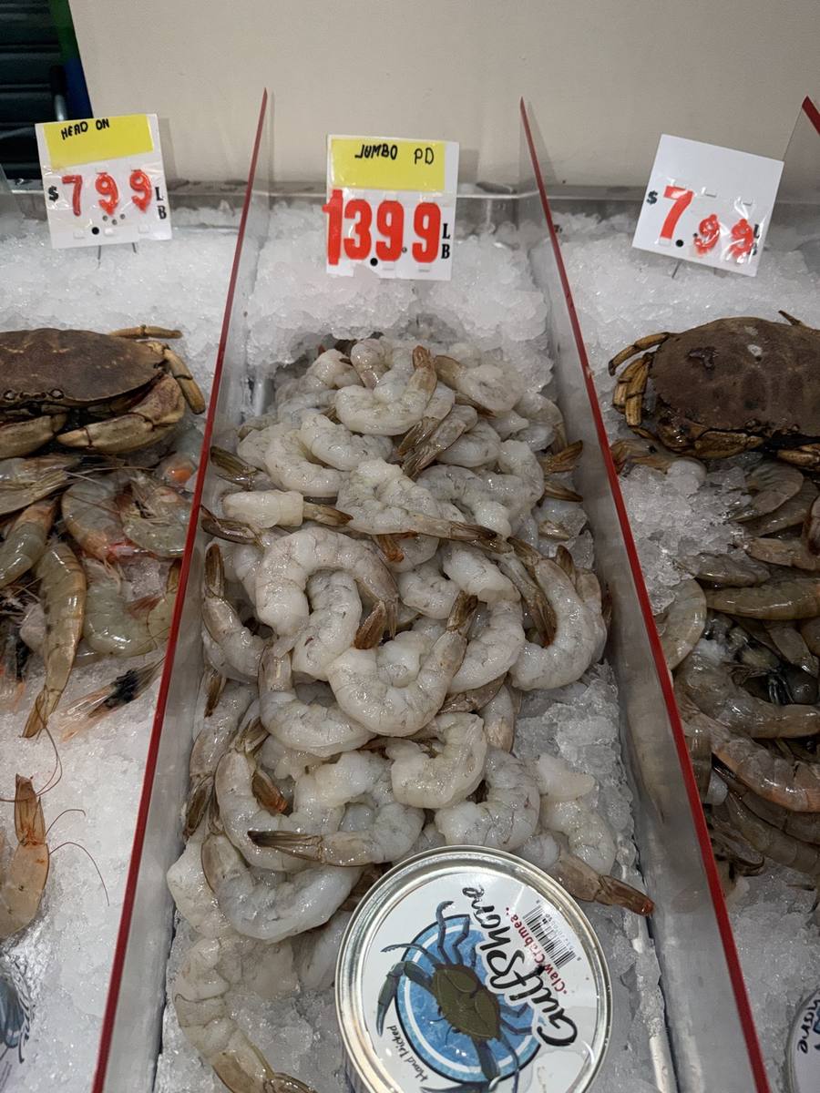 Fresh seafood on ice in the display case